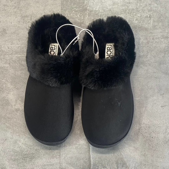 Nordstrom Rack Women's Black Holly Faux-Fur Round-Toe Slip-On Clog Slippers SZ S - Picture 3 of 14